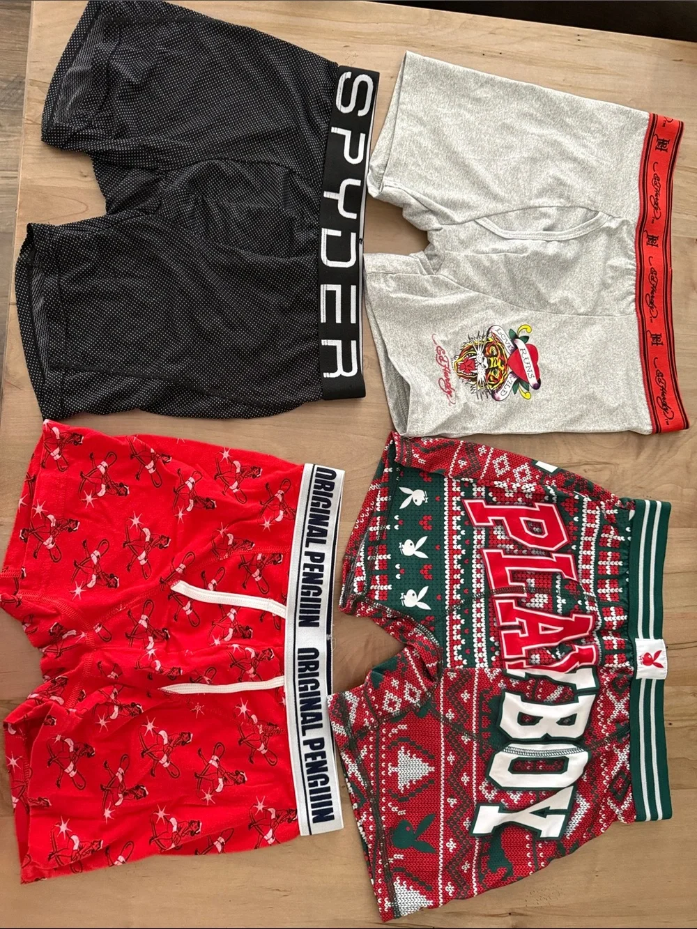 Ed Hardy Gray Boxer Briefs with Red Waistband
